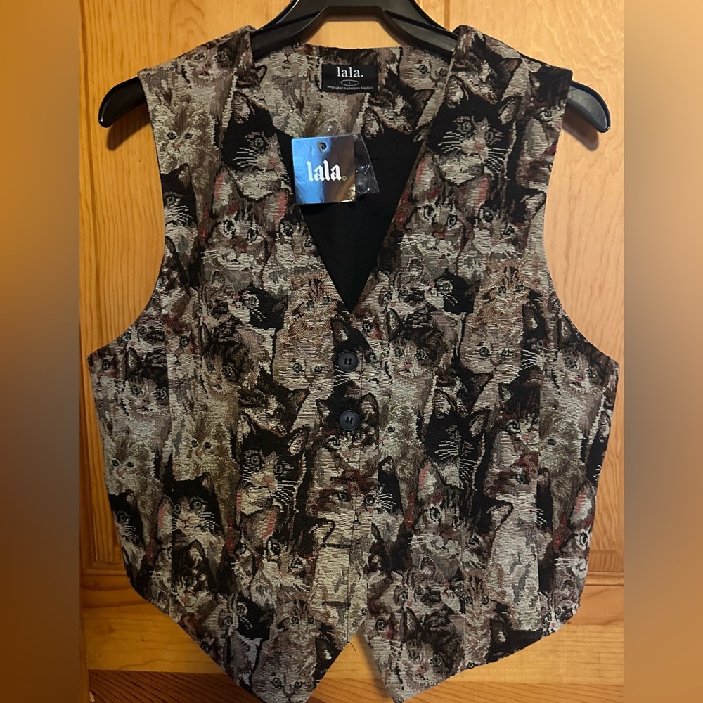 Dressed in Lala ‘Crazy Cat Lady’ jacquard waistcoat vest